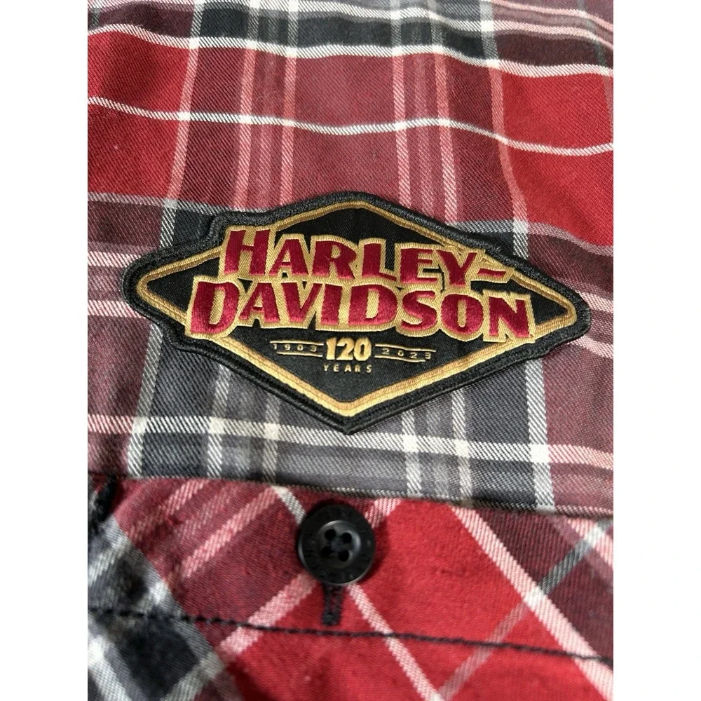 Harley Davidson Shirt Size 2XL 120th Anniversary Red Plaid Button Up - Picture 4 of 10